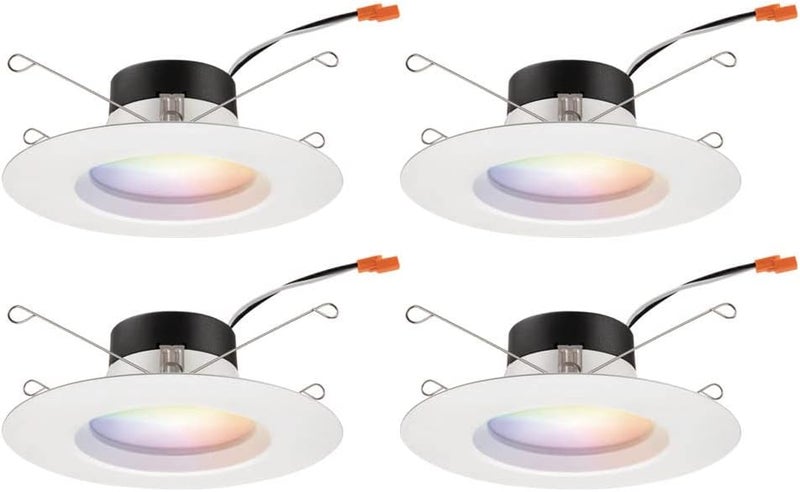 Juno RB56SC RGBW MW CP4 M2 RetroBasics Retrofit Smart LED Downlight, Switchable 2700K - 5000K, RGBW Color Changing, Matte White, 5 to 6 Inch, 4 Pack - Image 1